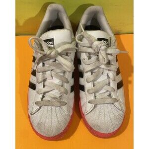 ADIDAS Superstar White Pink Black Sneakers Shoes Junior Youth SIZE 6
